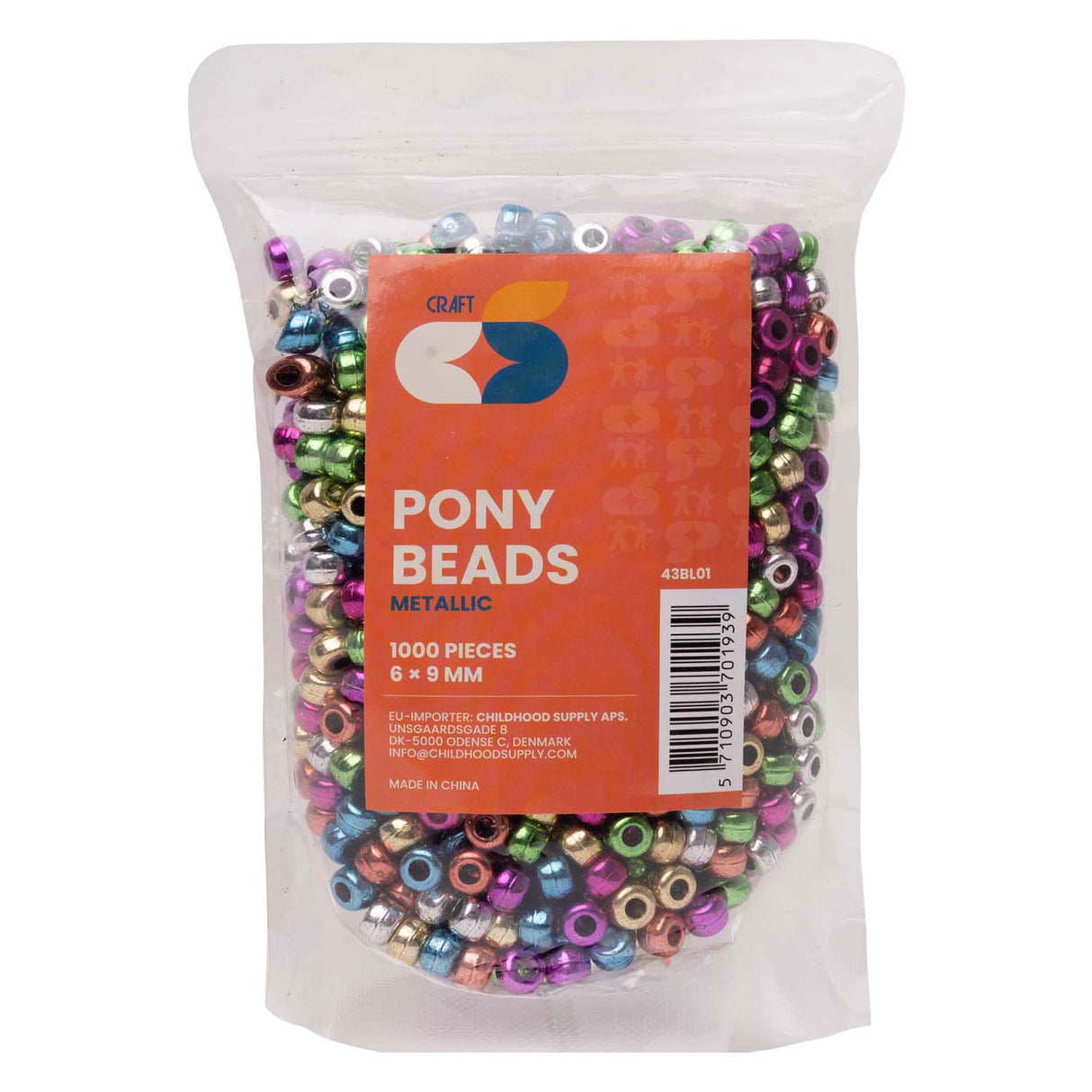 Farver - ponyperler metallic 6x9 mm, 1000 stk.