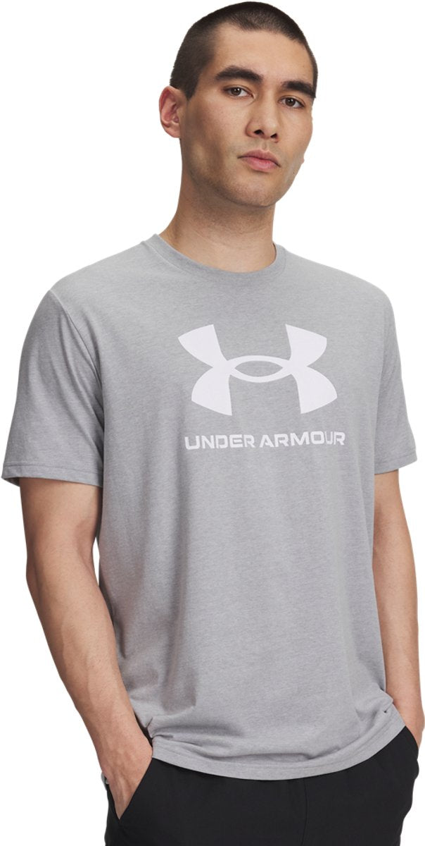 Under Armour UA Sportstyle Logo Update SS-Gry Sportstrøje til mænd - Steel Light Heather - Hvid