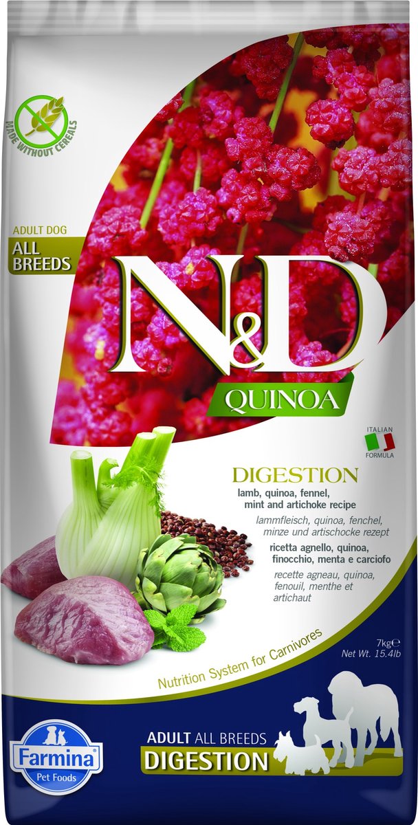 N d quinoa hundefoder fordøjelse medium maxi lam 7 kg