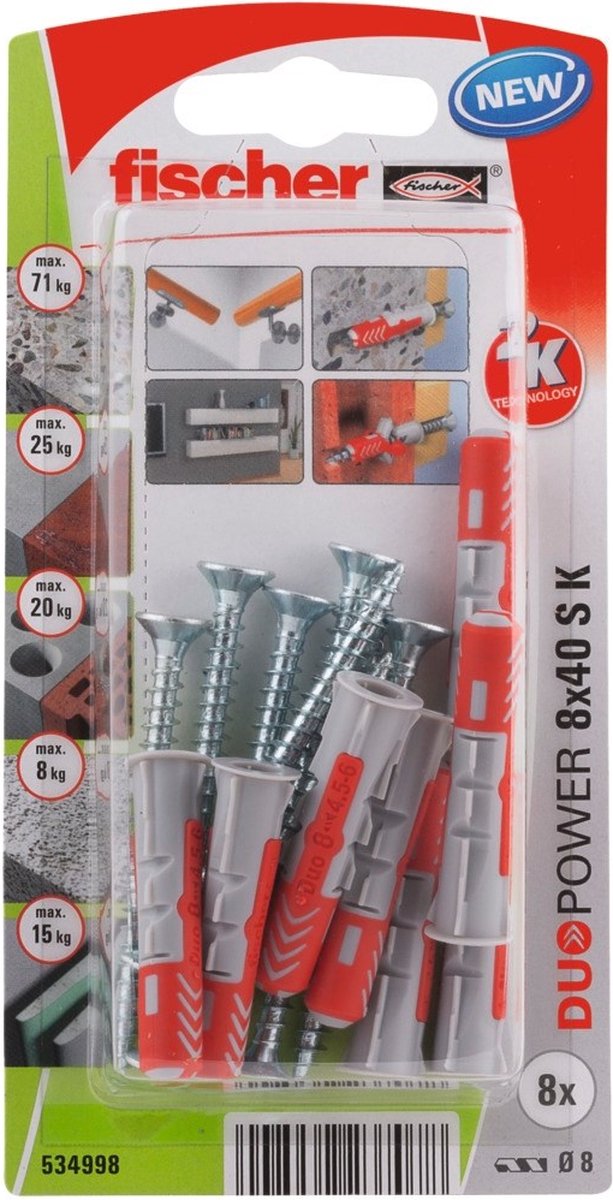 Fischer 534998 duopower 8 x 40 s k nv stiksæt 40 mm 8 mm 1 sæt(er)