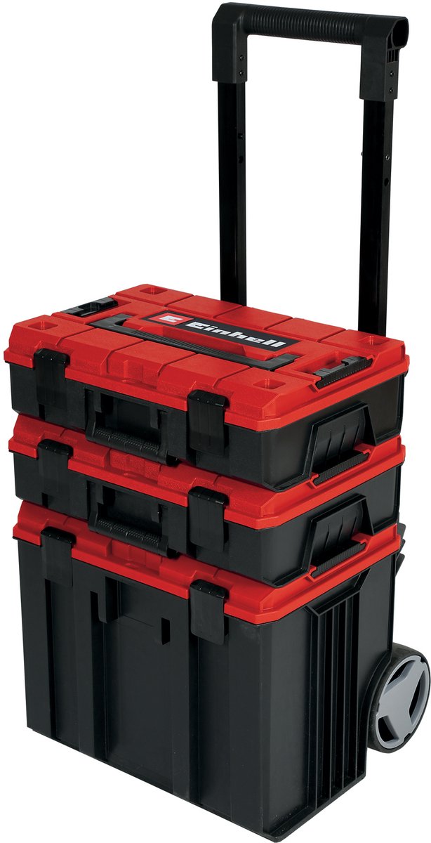 Einhell e-case tårnsystemtaske - max. bæreevne: 120 kg - bestående af 3 kufferter inkl. tilbehør - opbevaring og transport af tilbehør og værktøj - med hjul - stabelbar - kan tilsluttes