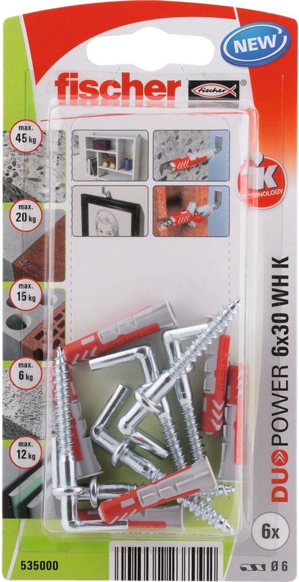 Fischer duopower serie - rektangulær krog 6x30 - monteringssæt - højeste ydeevne