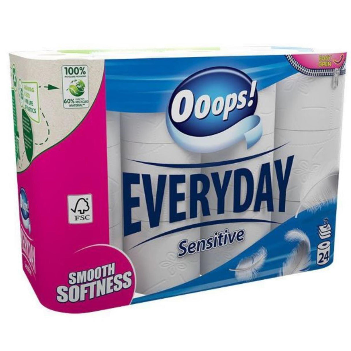 Ups! hverdags toiletpapir 3-lags pakke med 24 ruller