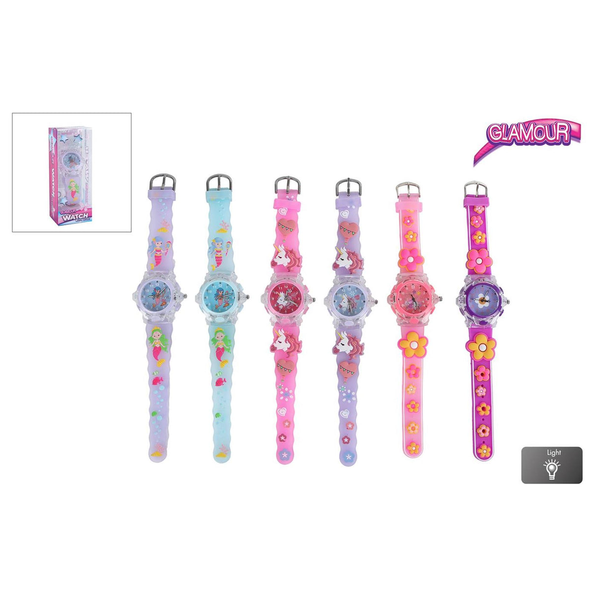 Glamour piger analogt ur med lys 6 assorteret