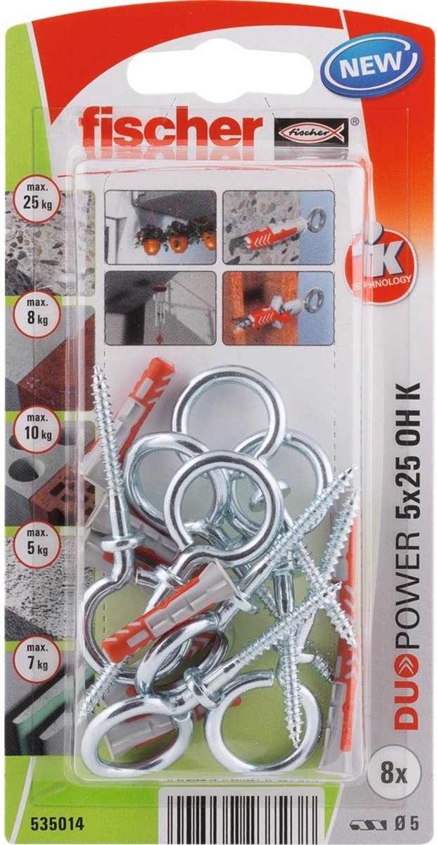 Fischer stik duopower med øjenkrog 5x25mm (pr. 8 stk.)
