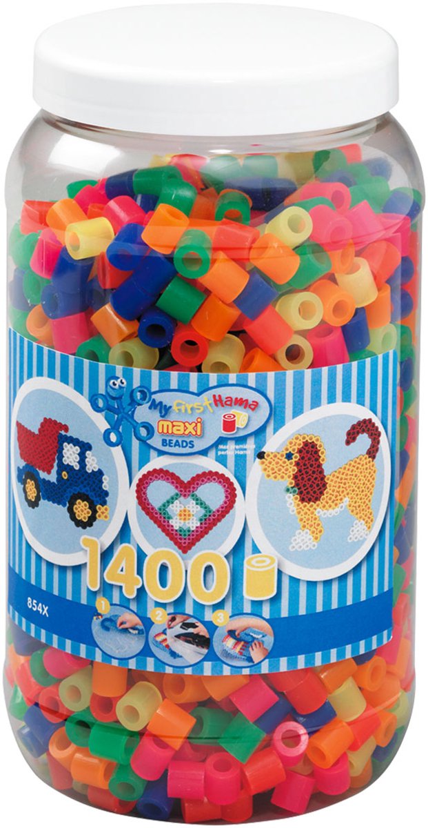 Hama maxi strygeperler i gryde - neonmix (051), 1400 stk.