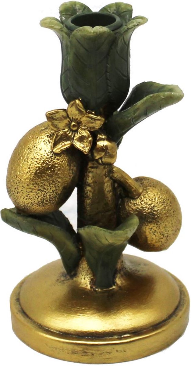 Hd collection candle stick lemon polyresin green 10x10x17.5cm
