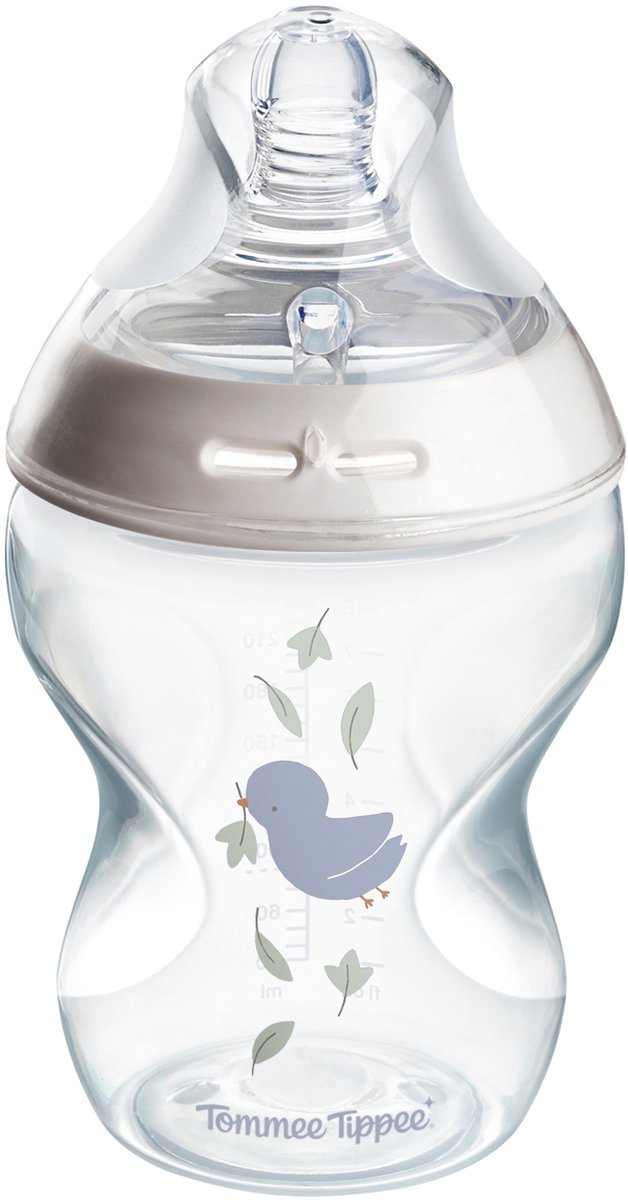 Tommee tippee naturlig start sutteflaske - sæt med 1 x 260 ml sutteflaske - lav tilførselshastighed 0m+ - med fuglemotiv