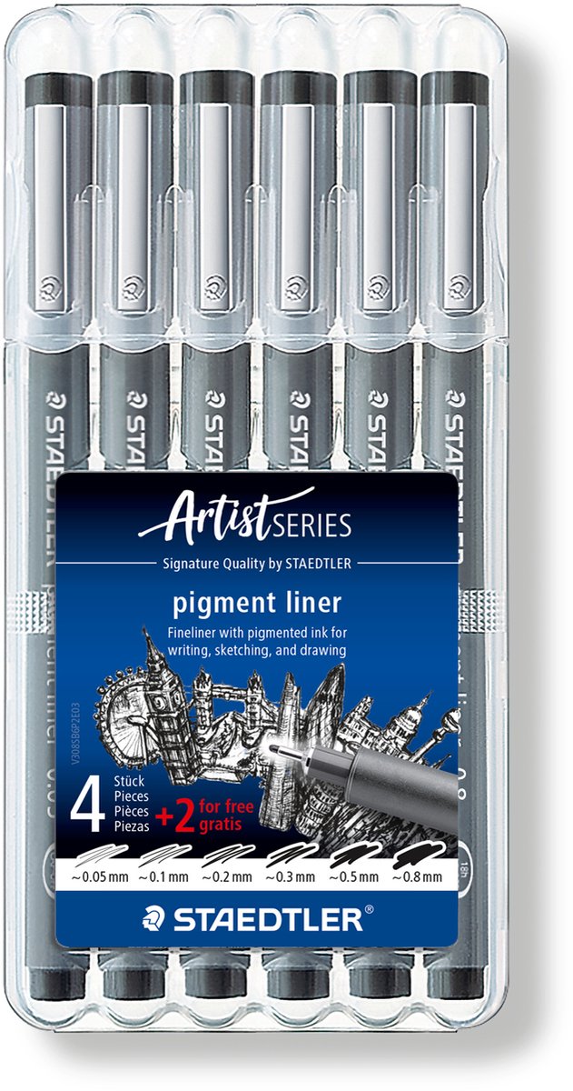 Staedtler - artist serie - pigment liner - promo box 6 stk (4 + 2 gratis)