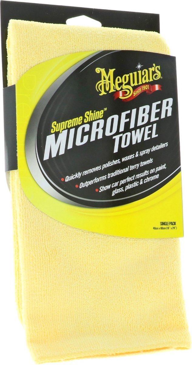 Meguiar's supreme shine mikrofiber - bilrengøringsklud - 16x32 cm - polyester - gul