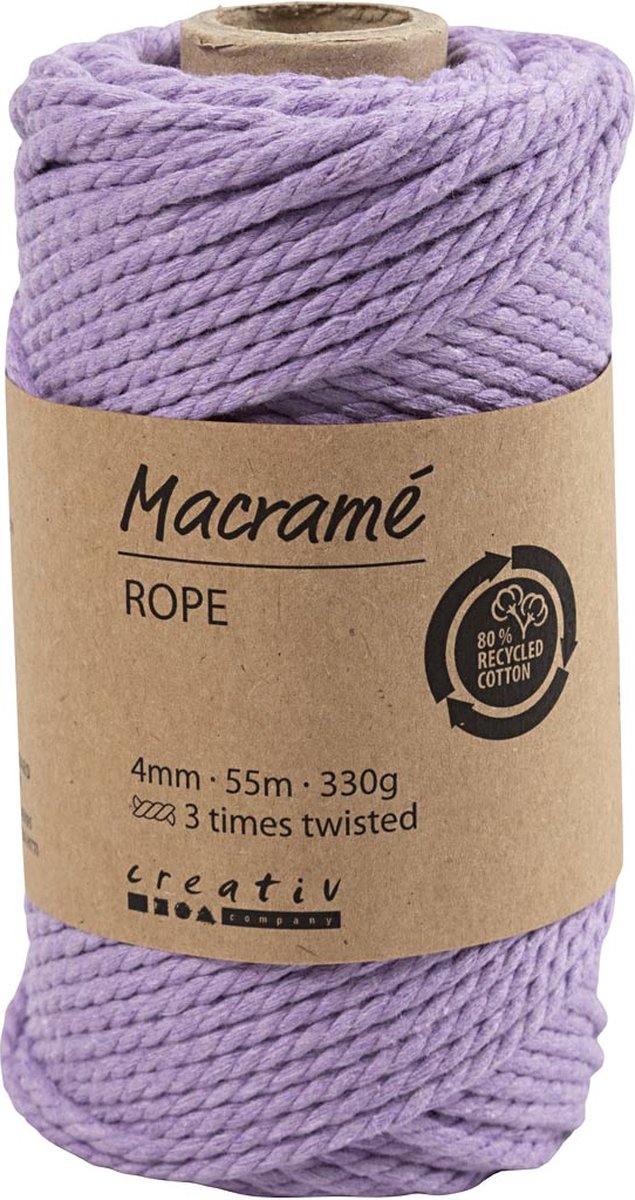 Creativ company makramésnor 4 mm 55 m lilla