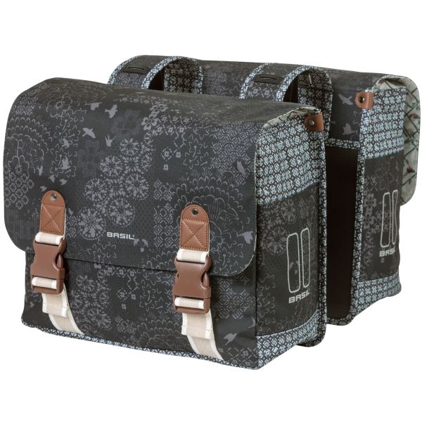 Basil Bohème Double Bicycle Bag - Black - 35L - Vand -repellent - Kunstindlæringsdetaljer