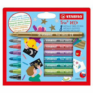 Stabilo trio deco - metallisk tusch - med ekstra tyk spids 3,0 mm - etui med 8 farver
