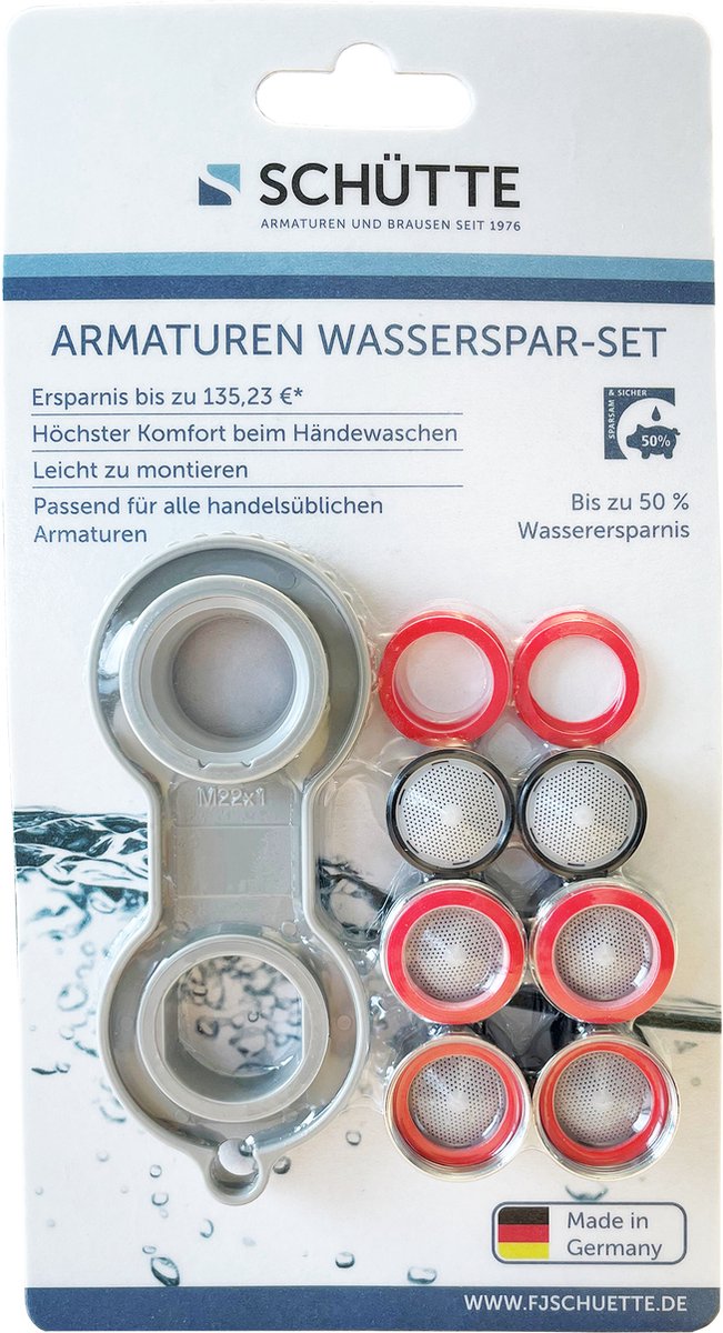 Schütte vandsparesæt - 11 dele - mousseurer + samlenøgle fremstillet i Tyskland