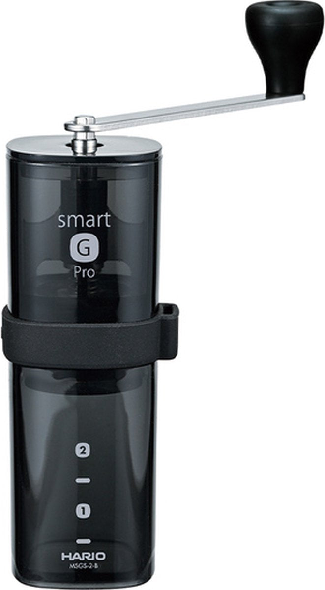 Hario - smart g pro kaffemølle gennemsigtig sort (ny 2024 model) manuel kaffekværn håndkværn