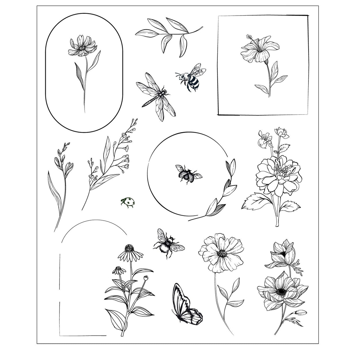 Sizzix • klart stempelsæt 18 stk. blomsterrammer og miniblomster af willow wolfe
