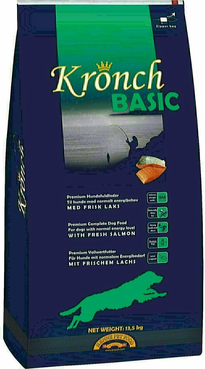 Kronch hundefoder - laks 13,5 kg - komplet med glucosamin, omega-3 og -6, uden kunstige tilsætningsstoffer