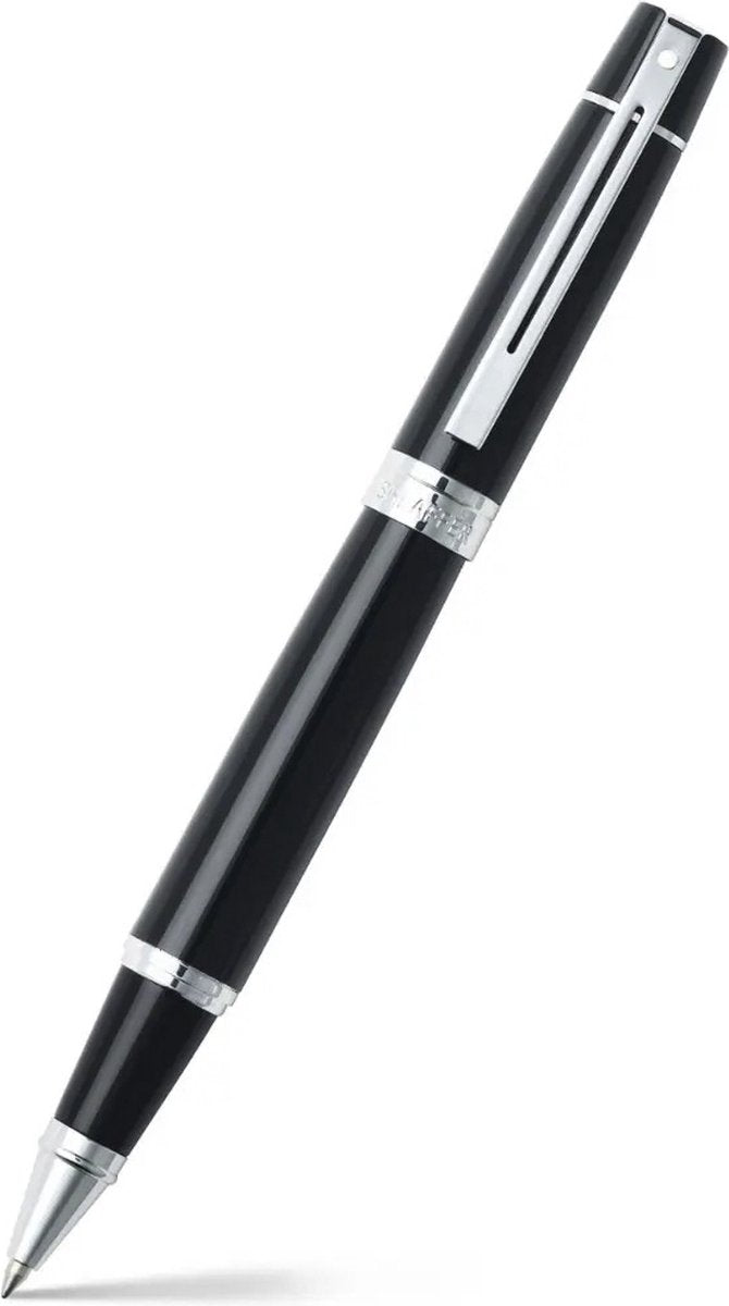 Sheaffer rollerball - 300 - blank sort og krom - nib m - skrivefarve sort - sf-e1931251