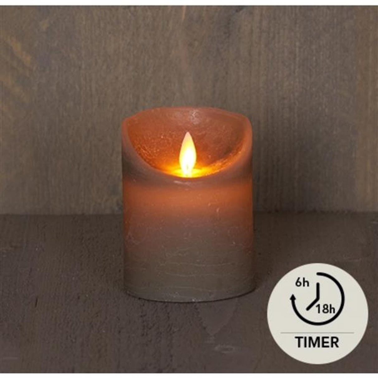 Annas kollektion led rustik søjlelys voks bevægende flamme på 3xaaa batteri med timer 7,5x10cm taupe
