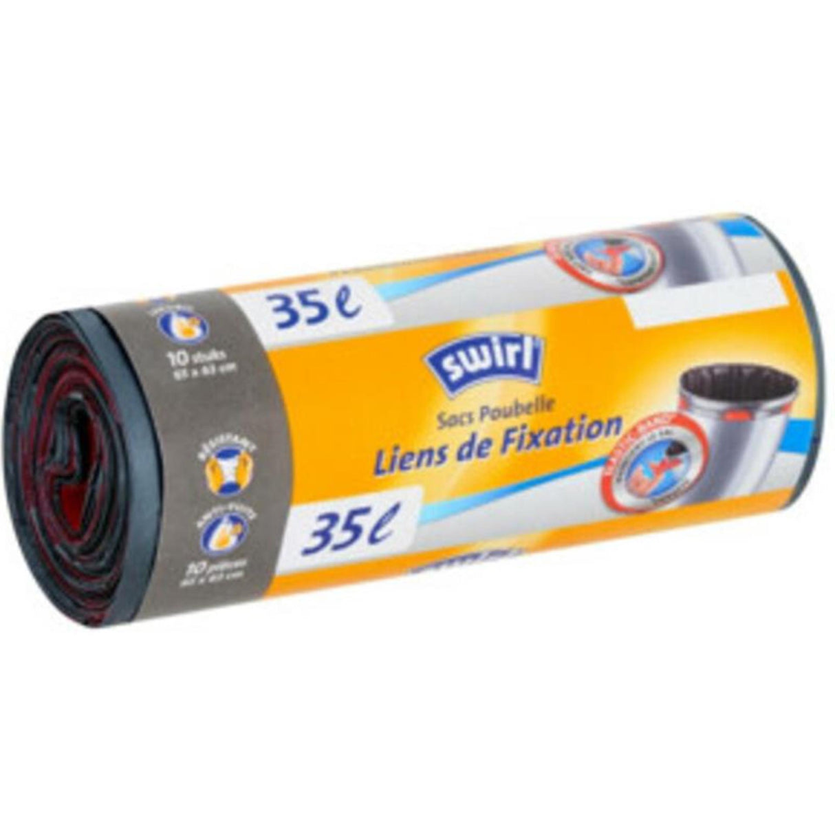 Swirl pedal skraldespandstaske med elastisk fikseringsbånd 35l rulle med 10 poser 650x635mm lavet af 80% genbrugsplast