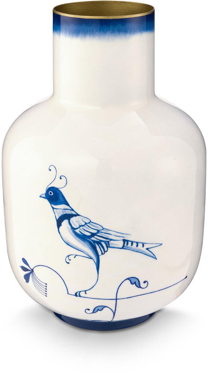 Pip studio vaas pip the blue bird - bloemenvaas van metaal - blauw - 30cm