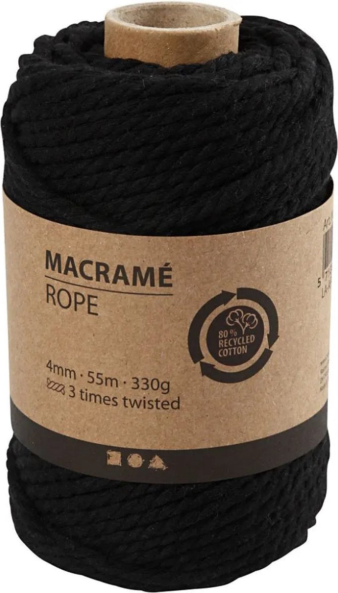 Creativ company makramésnor 4 mm 55 m sort