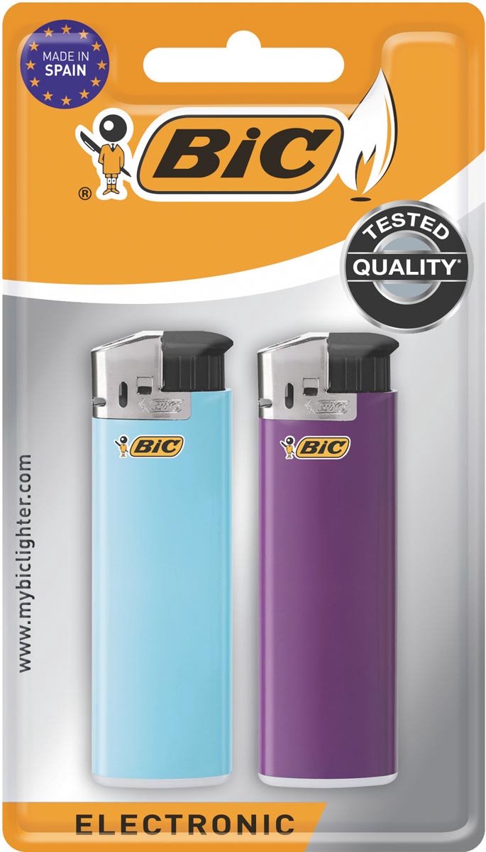 Bic maxi elektroniske lightere, assorterede farver, 2 stk
