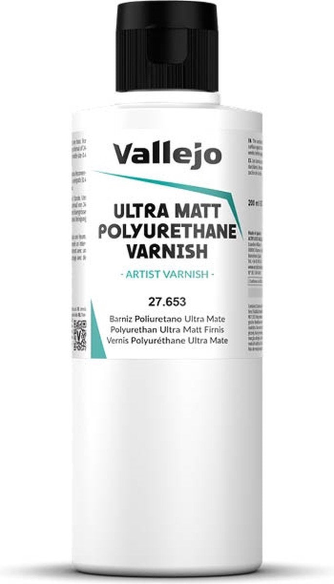 Vallejo hobby maling - 27653 ultra mat polyurethan lak - maling flaske - 200 ml