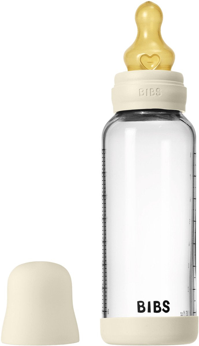 Bibs flaske - medium flow - 240 ml - glas latex - elfenben