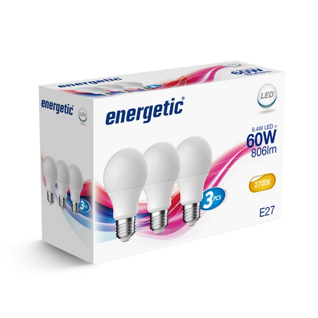 Energiske LED pære lamper E27 60W 3 stk