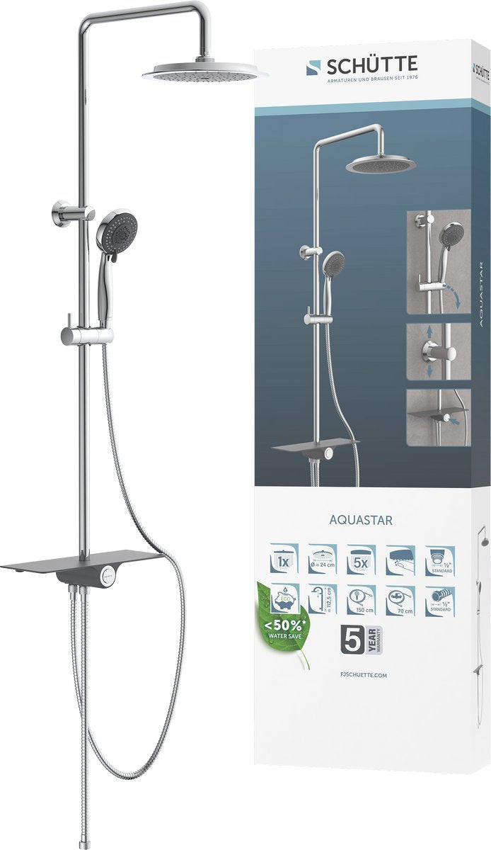 Schütte aquastar brusesystem - regnbruser - integreret hylde med trykknapskifter - antracit krom