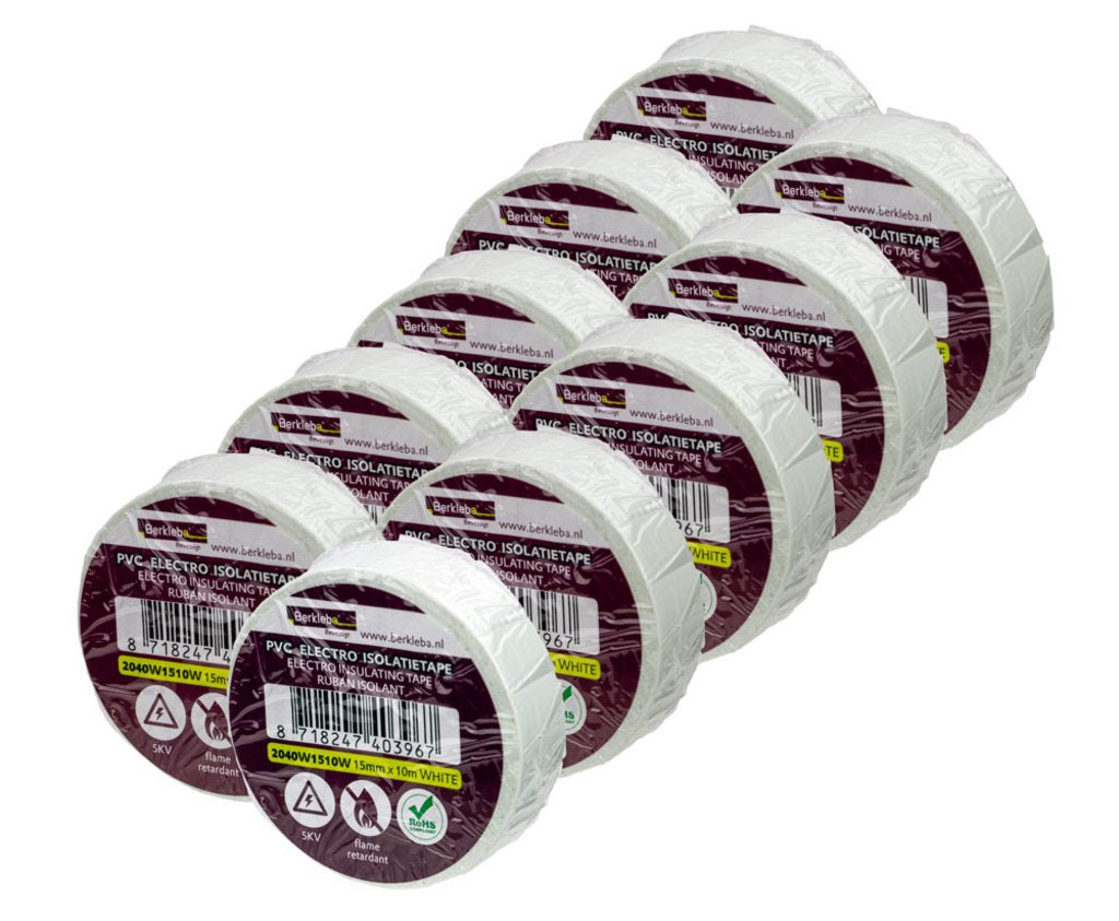 Berkleba tape pvc 15x10mt hvid rulle ds a 10