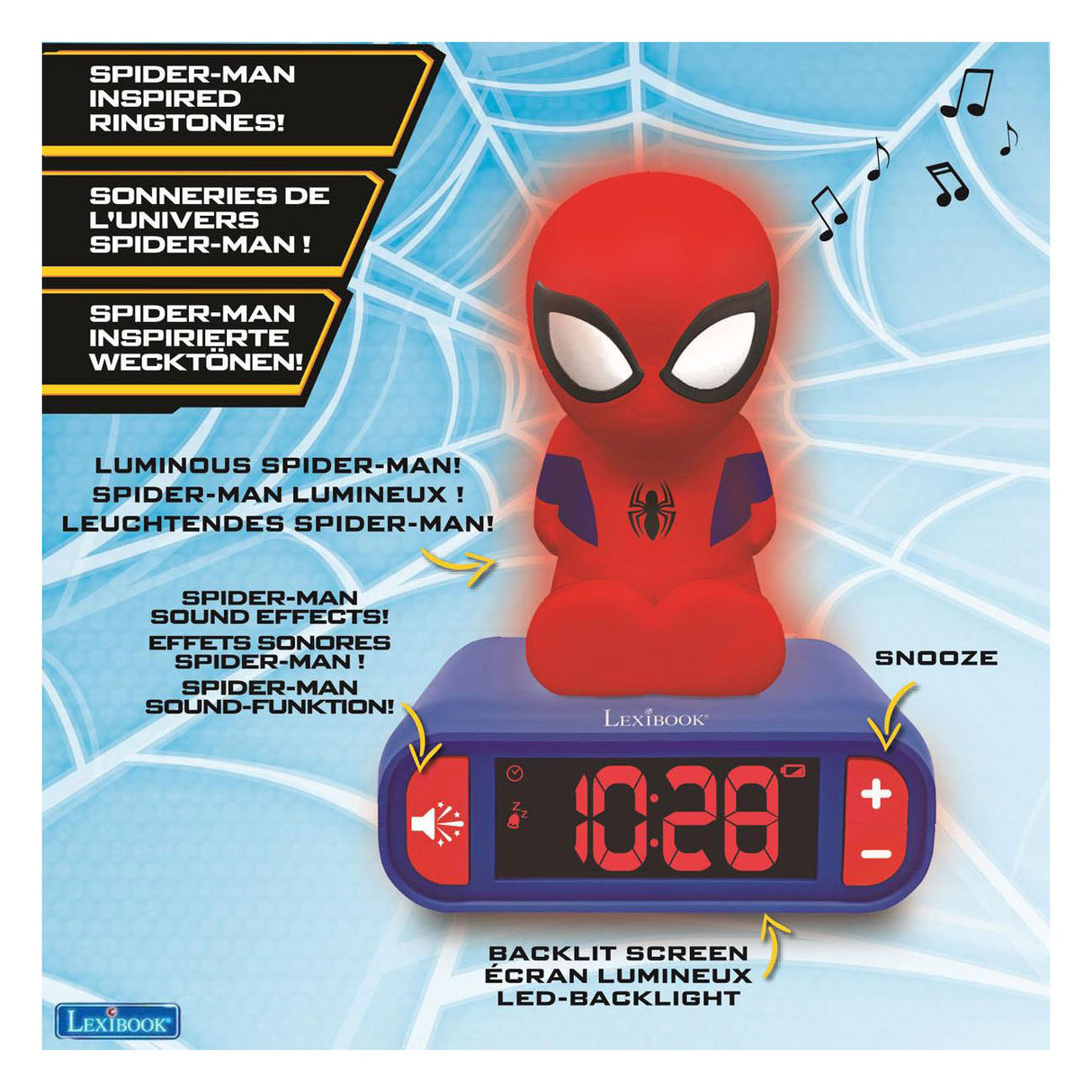 Lexibook vækkeur med natlys 3d design spiderman og lydeffekter