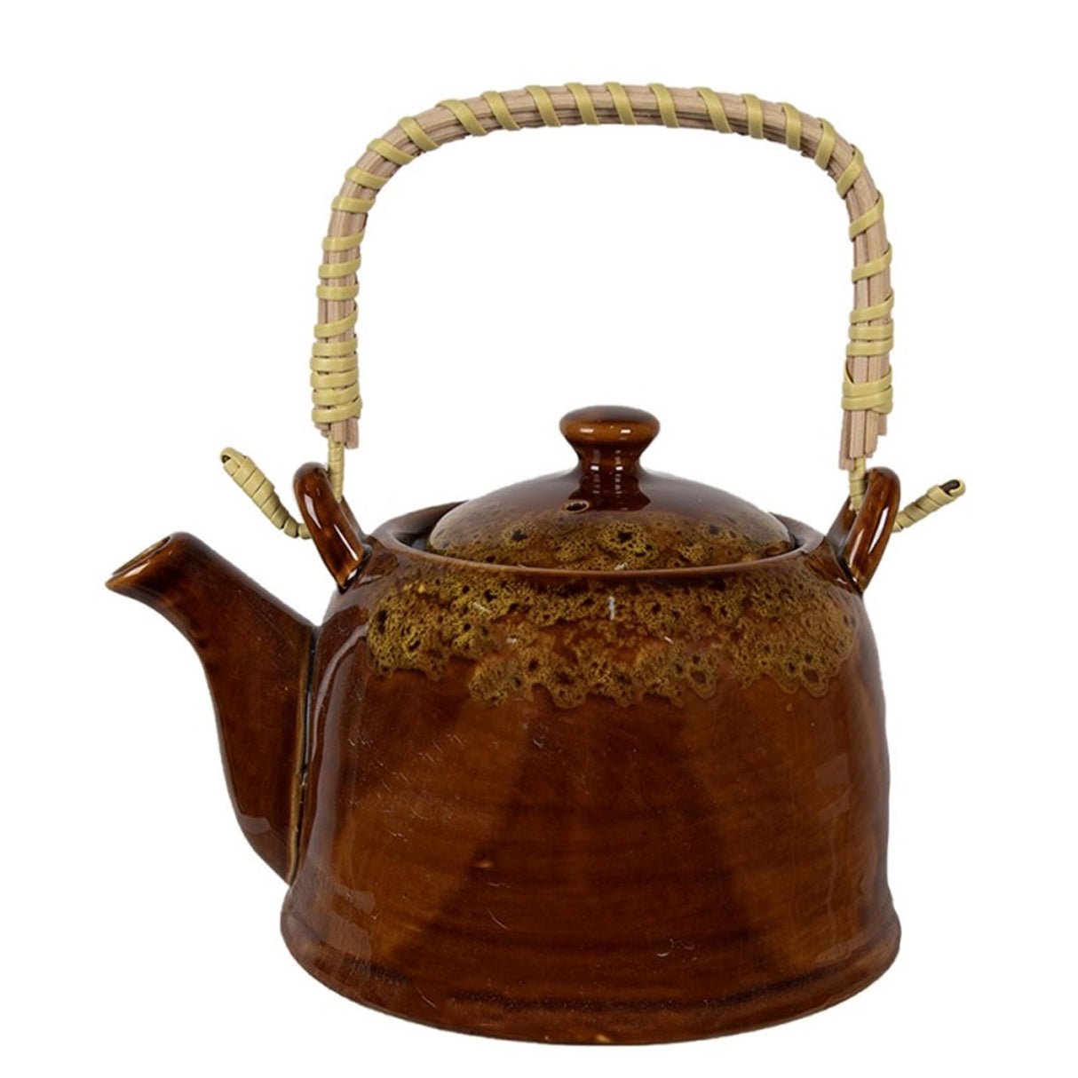 Clayre eef theepot met filter bruin geel keramiek ã˜14x12cm 750ml
