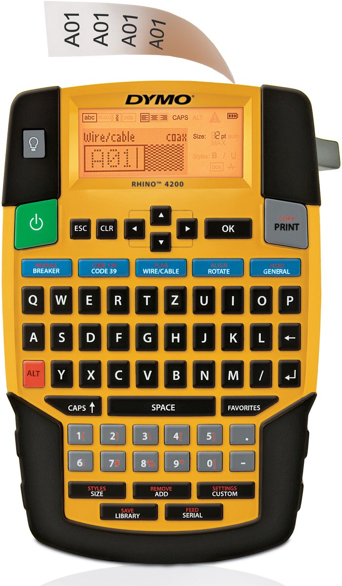 Dymo rhino 4200 bærbar industriel etiketmaskine | qwertz tastatur | kompakt, tidsbesparende etiketprinter til professionelle, der rejser meget