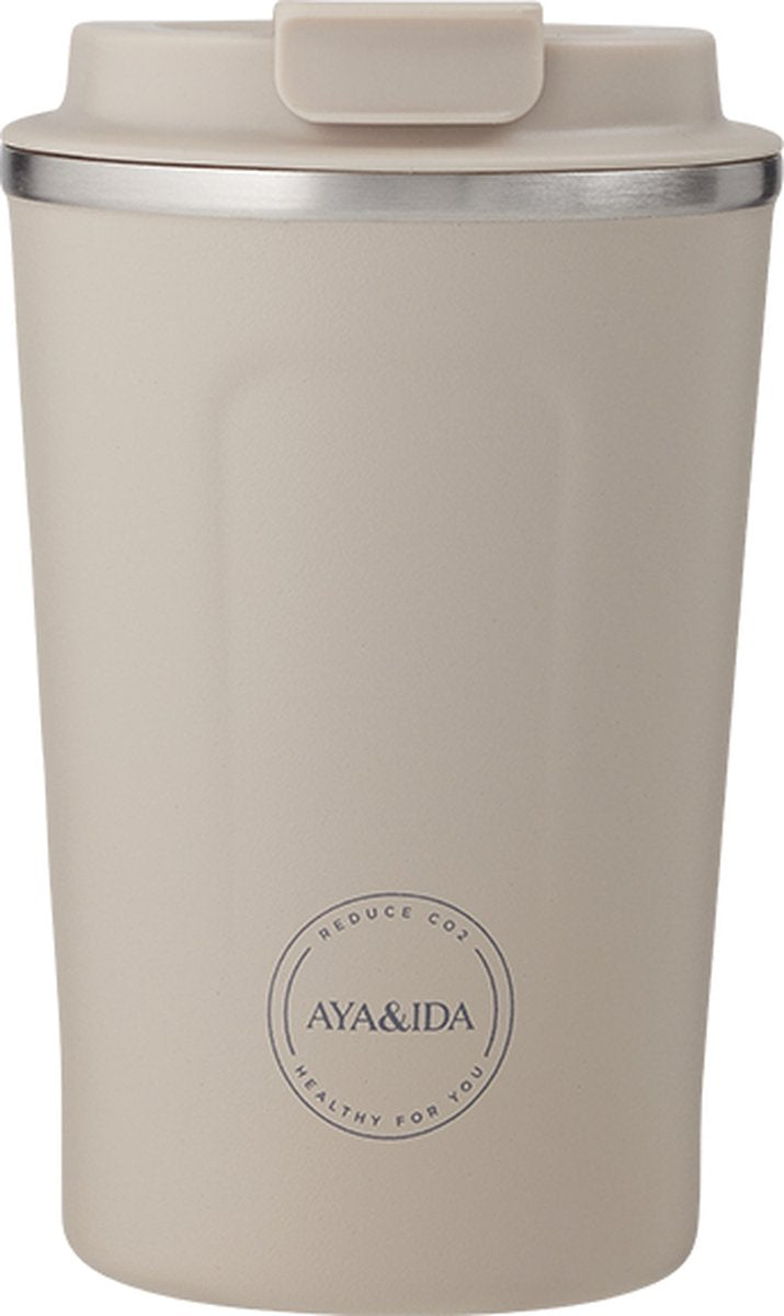 Aya ida aya ida - cup2go - termokandekop - kaffekop - coffee to go - rejsekop - tag med - 380ml - cremebeige