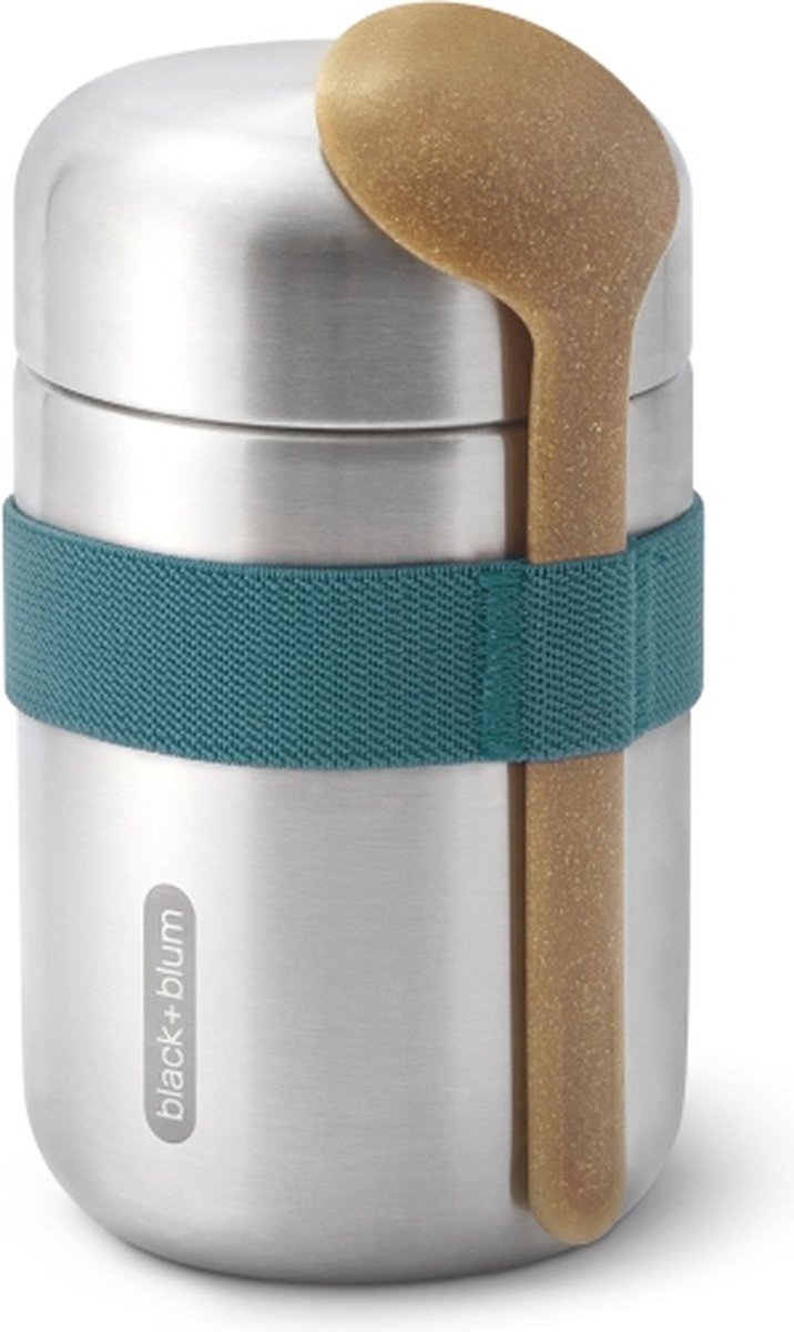 Sort blum sort+blum rustfrit stål termokande madbeholder - 400ml - blå