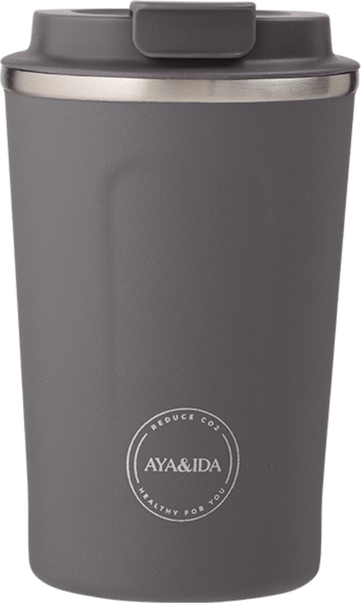 Aya ida aya ida - cup2go - termokandekop - kaffekop - coffee to go - rejsekop - tag med - 380ml - mørkegrå