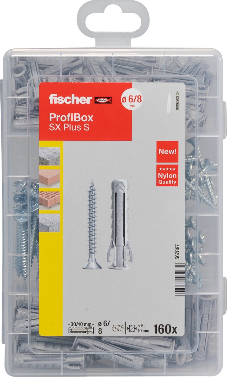 Fischer profibox – stik sx plus 6, 8 og 10 med skruer | 210 styk i robust opbevaringsæske