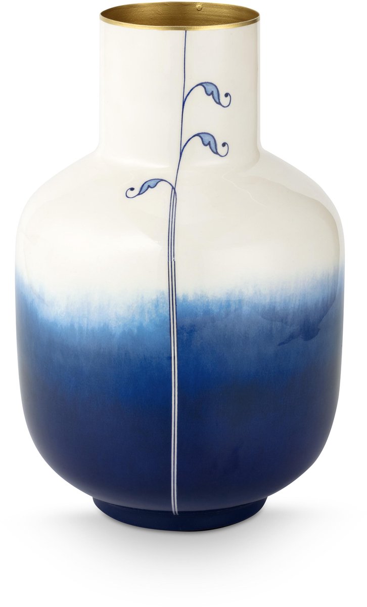 Pip studio vaas pip the blue bird - bloemenvaas van metaal - blauw - 30cm