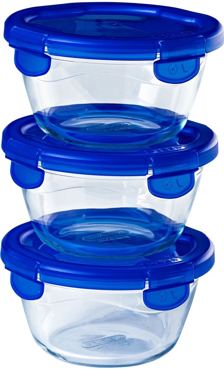 Pyrex - cook go skål rund med låg sæt af 3 stykker - borosilikatglas - gennemsigtig -