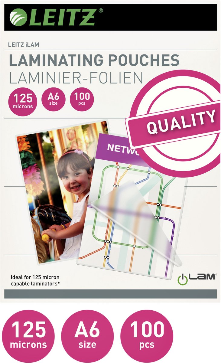 Leitz lamineringsposer - a6 - 125 mikron - 100 stk