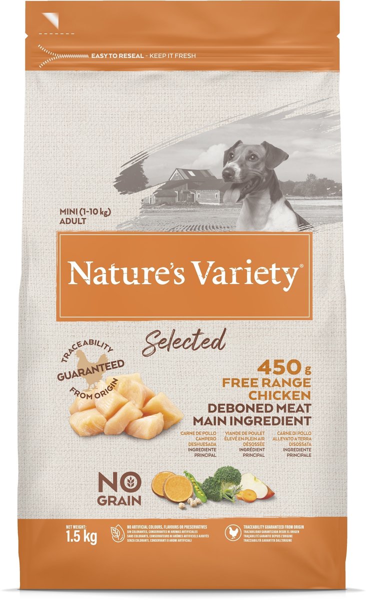 Natures sort hundefoder - mini fritgående kylling 1,5 kg - kornfri, naturlige ingredienser, til små racer