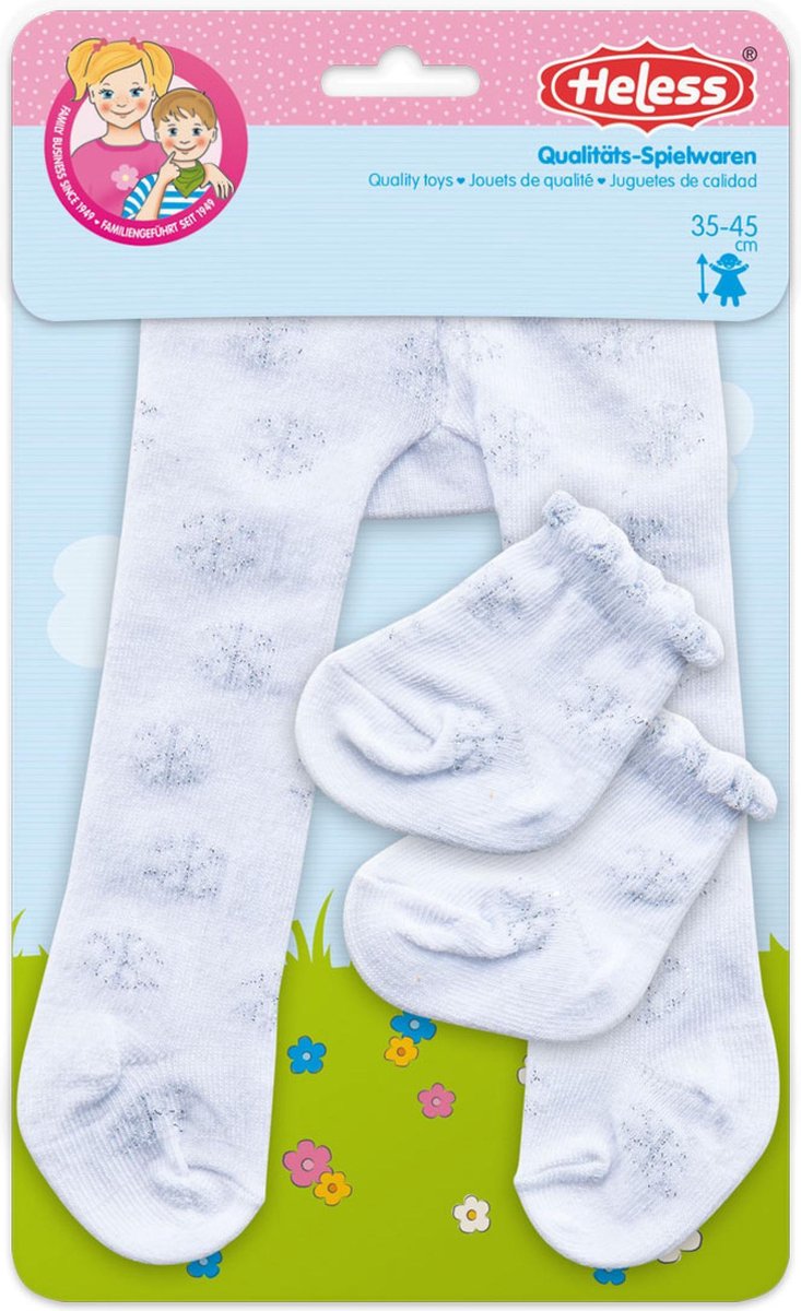 Heless dukke tights og sokker polyester hvid sølv 28-35 cm