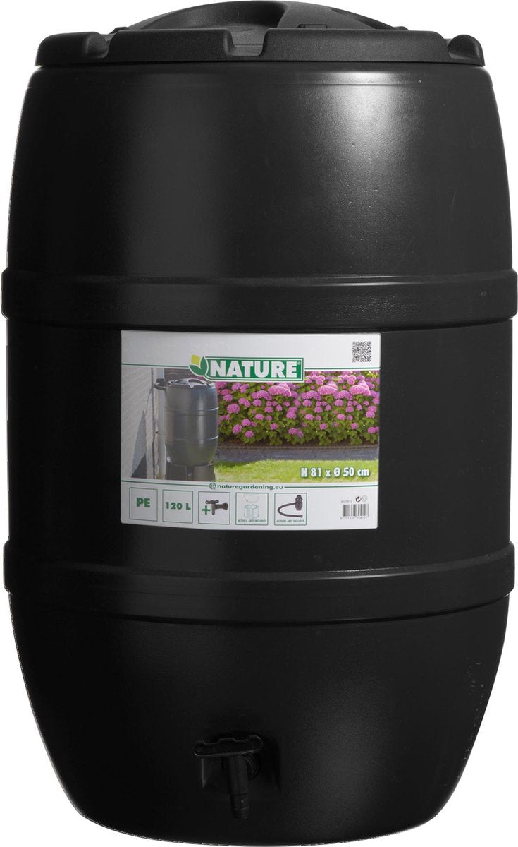 Natur - regntønde - 120l - h81 x ø51cm - sort