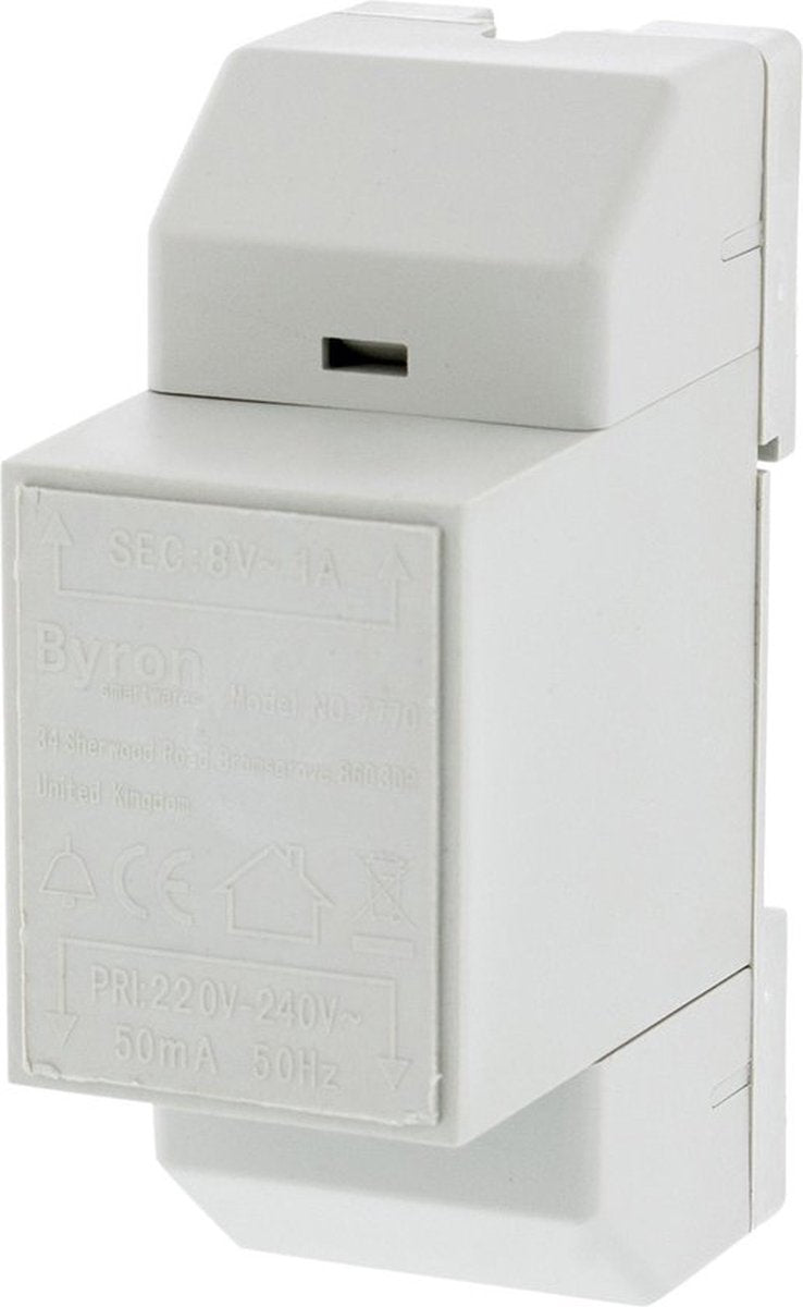 Byron 7770 kablet din-skinne transformer – hvid – 8 v 1 amp