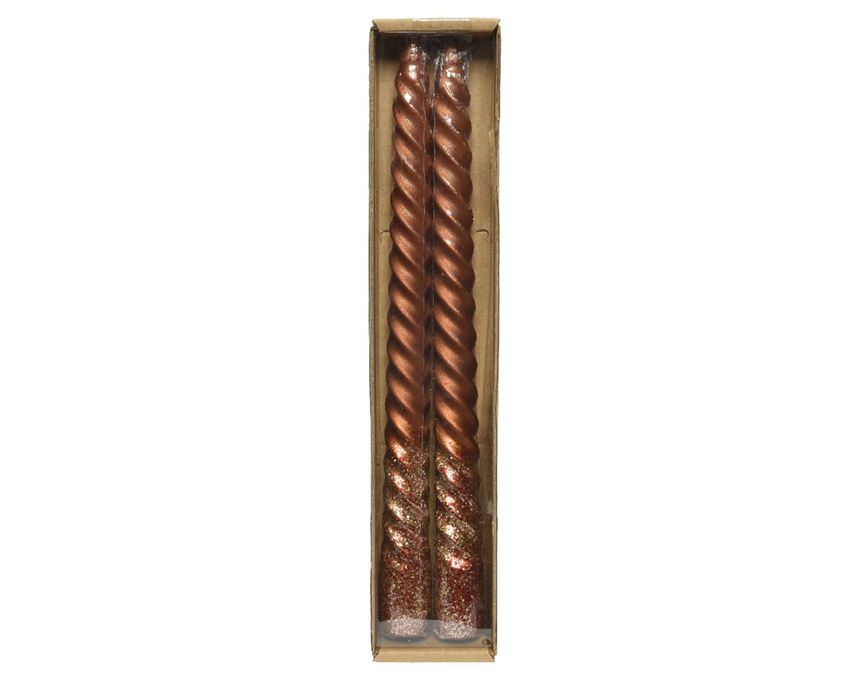 Decoris middagslys swirl kanel glitter 25cm 2 stk