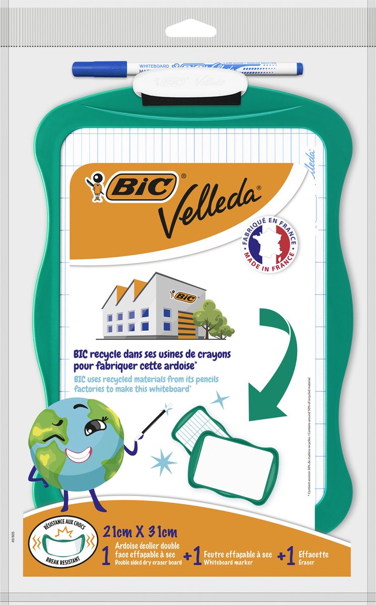 Bic whiteboard recy 21x31 inkl tusch + viskelæder