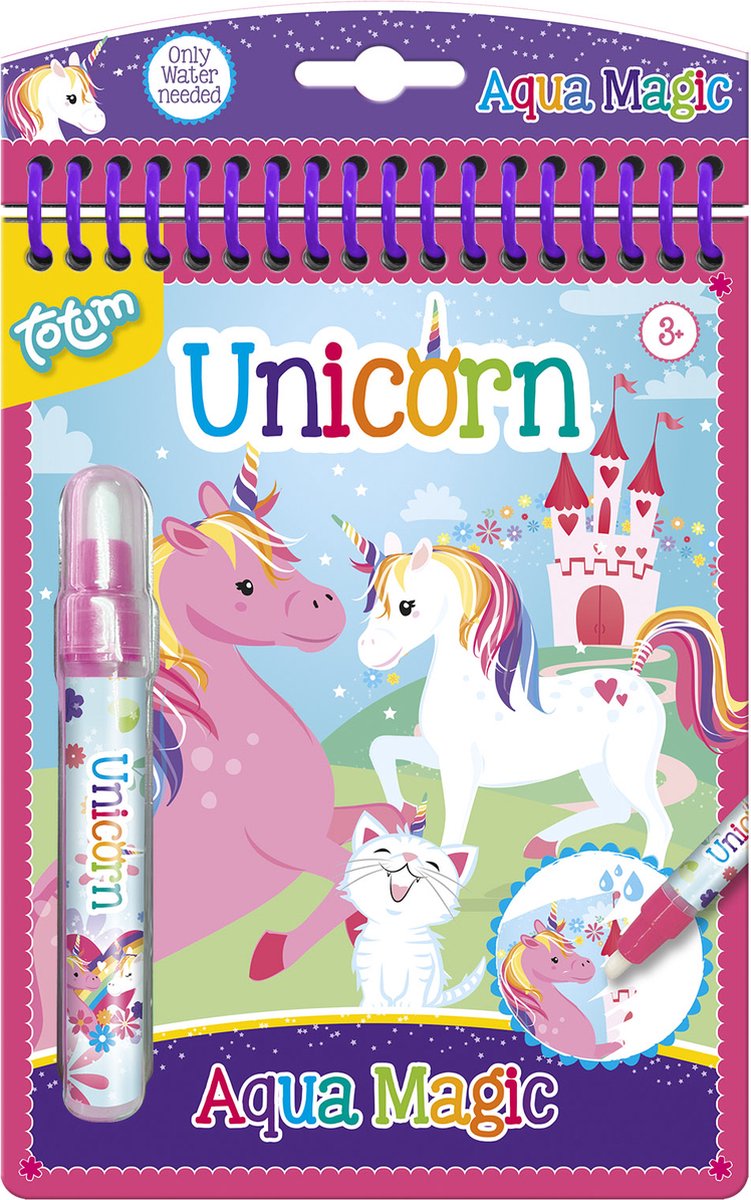 Totum unicorn magisk vandmalebog - genanvendelig aqua magic malebog 16 x 21 cm | farvelægning pædagogisk legetøj til småbørn