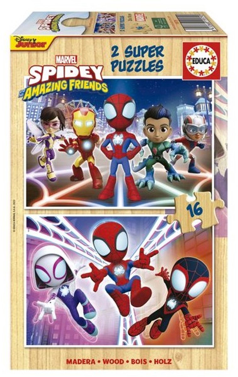Educa træpuslespil spidey er gode venner 2x16 brikker.